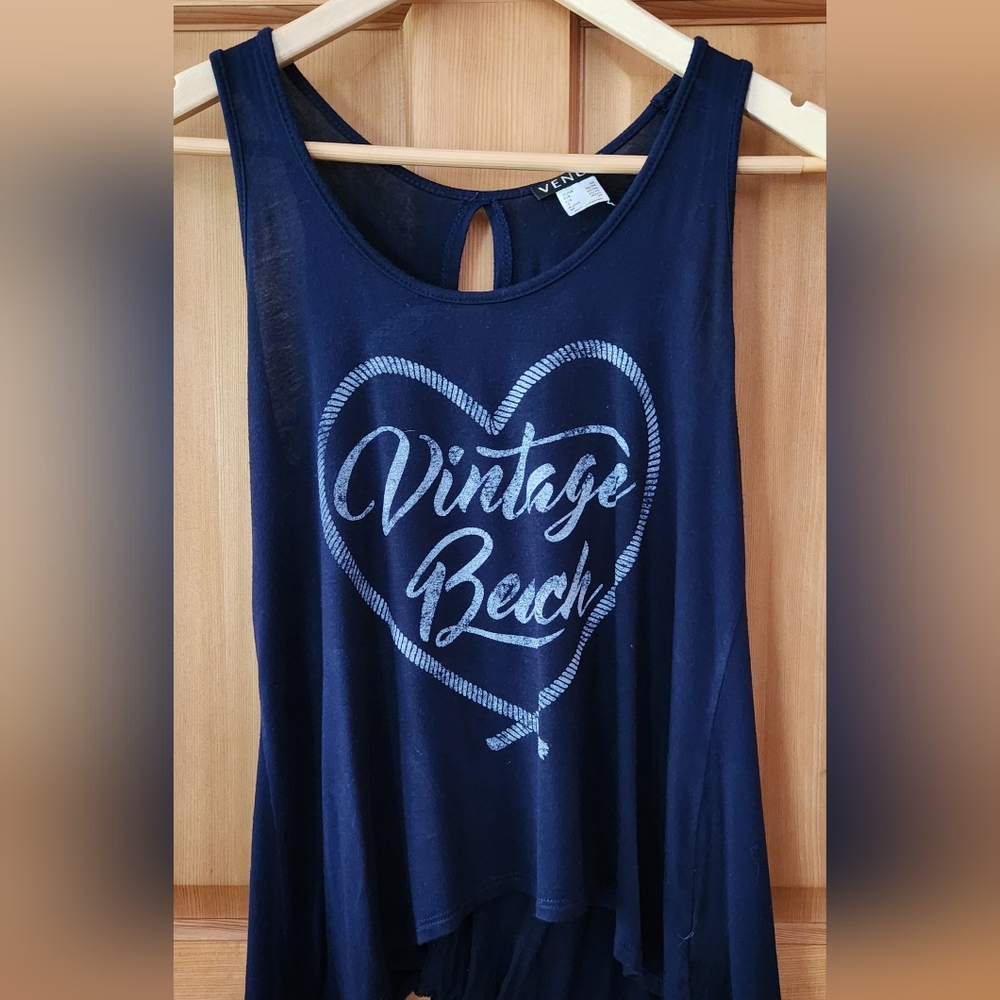 VENUS Navy Blue Vintage Beach Cutout Back Tank Top